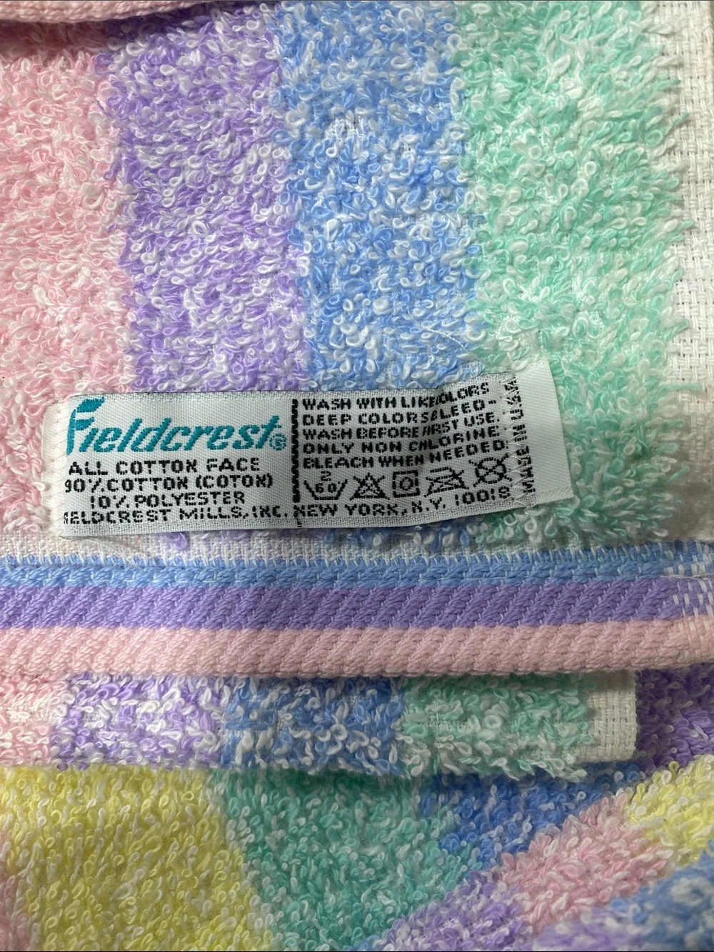 Vintage Fieldcrest Pastel Rainbow Stripe Bath Towel, Face Towel and Wash Cloth